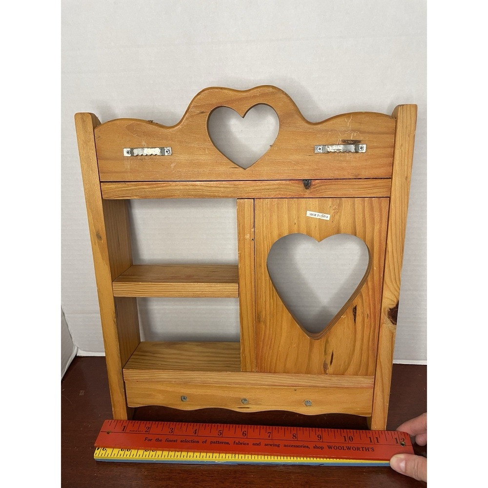 Vintage 1980s Wooden Heart Cut Out Shelf Pegged Display Curio Cottage Core - Picture 5 of 5